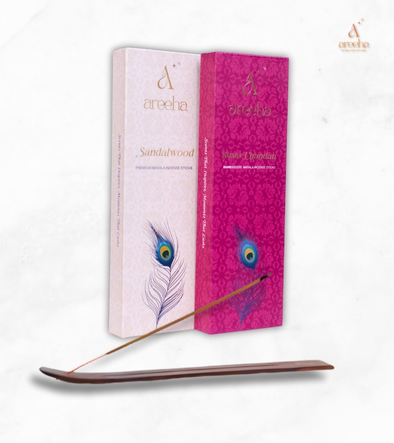 Areeha Sandalwood Masala Incense Sticks  + Kesar Chandan Masala Incense sticks