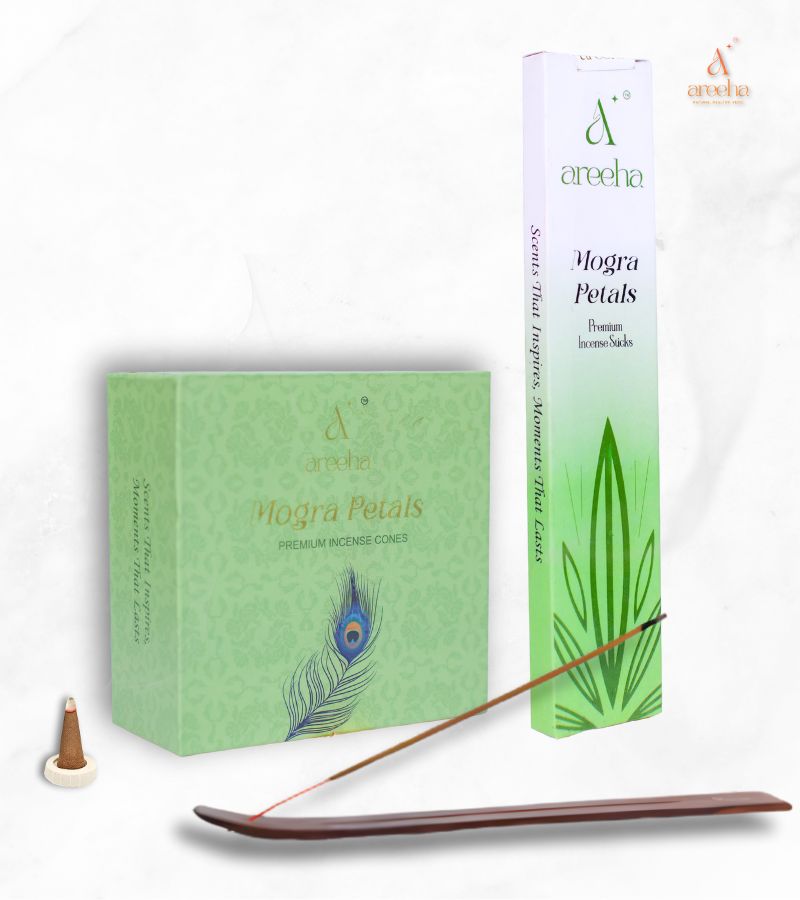 Areeha Mogra Petals combo (Dhoop cones + Incense Sticks))